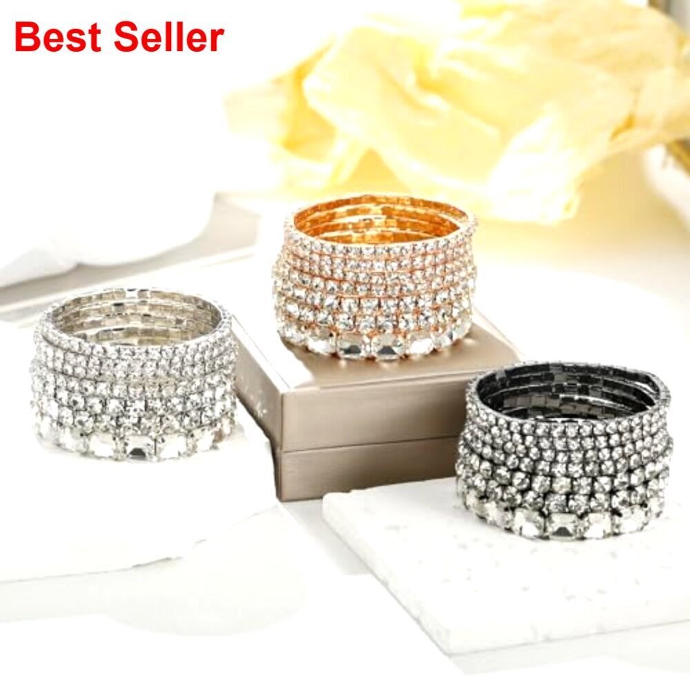 Crystal Stretch Bracelets Set, Stackable Layered Rhinestone Jewelry - Picture 7 of 7
